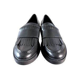 Marc Fisher Calixy Women Black Leather Fringe Loafers 7 NWOB